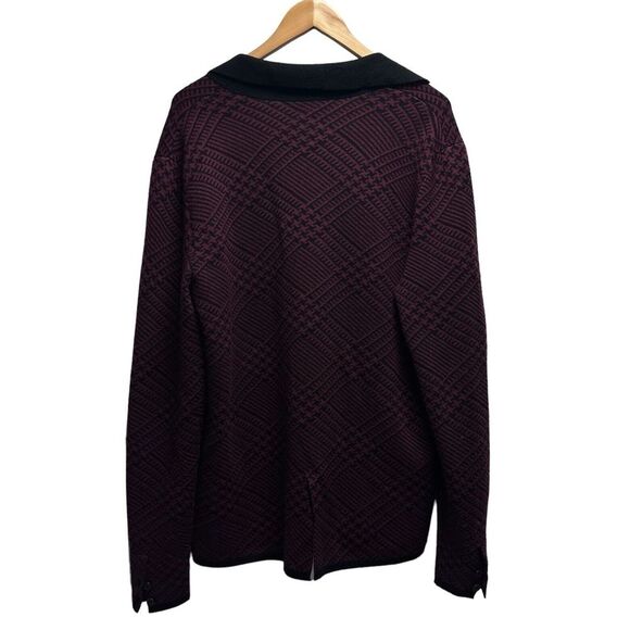Mr. Turk Men's Size L Button Front Cardigan Sweater Wool Burgundy Red Glen Plaid - Picture 3 of 5